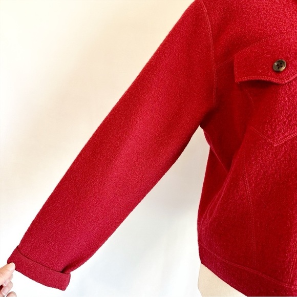 Jones New York Country Deep Red 100% Wool Button Carigan Sweater Jacket Medium - Picture 5 of 13